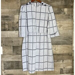 VTG Dress Lady Carol Of New York Blue Plaid Size M Secretary Cottagecore Modest
